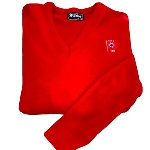 Vintage McBriar Womens Red V Neck Embroidered Knit Wool Sweater XL Long Sleeve